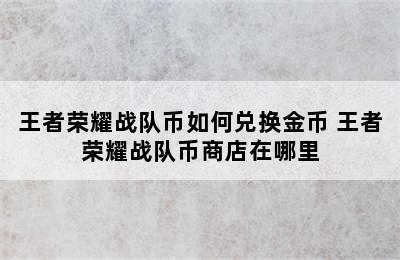 王者荣耀战队币如何兑换金币 王者荣耀战队币商店在哪里